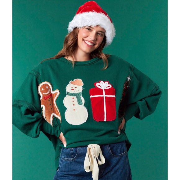 Tops - FF168–(🎄🎁PRE ORDER 12/2)Corduroy Christmas Patchwork French Terry Sweatshirt